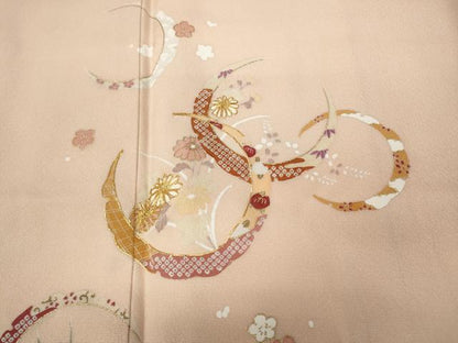 平和屋着物●訪問着 駒刺繍 雪芝草花文 金彩 正絹 逸品 CABC2196ut