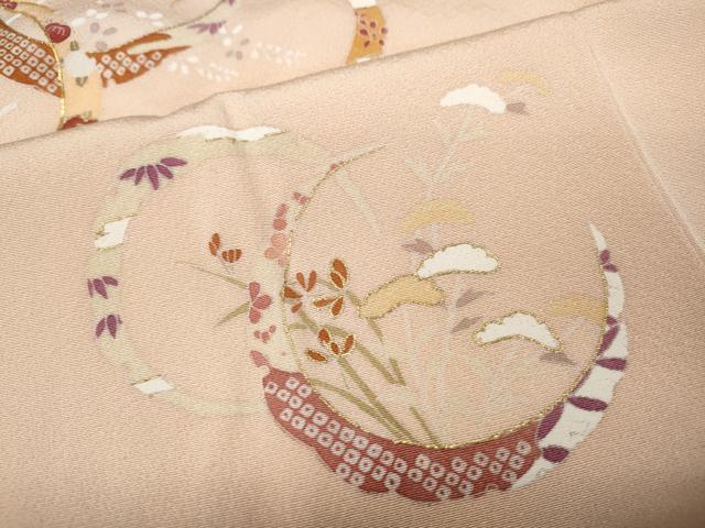 平和屋着物●訪問着 駒刺繍 雪芝草花文 金彩 正絹 逸品 CABC2196ut