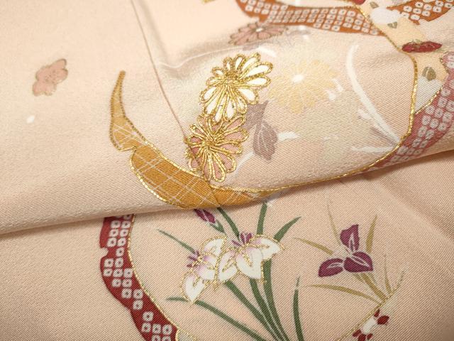 平和屋着物●訪問着 駒刺繍 雪芝草花文 金彩 正絹 逸品 CABC2196ut