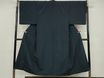 平和屋着物●男性 紬 色無地 藍鉄色 正絹 逸品 CABC2197ut