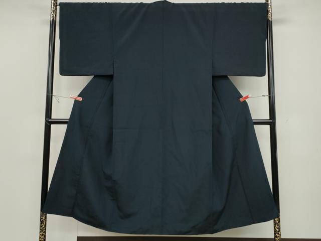 平和屋着物●男性 紬 色無地 藍鉄色 正絹 逸品 CABC2197ut