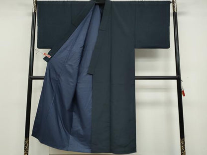 平和屋着物●男性 紬 色無地 藍鉄色 正絹 逸品 CABC2197ut