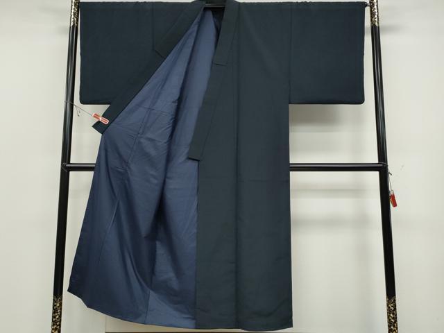 平和屋着物●男性 紬 色無地 藍鉄色 正絹 逸品 CABC2197ut