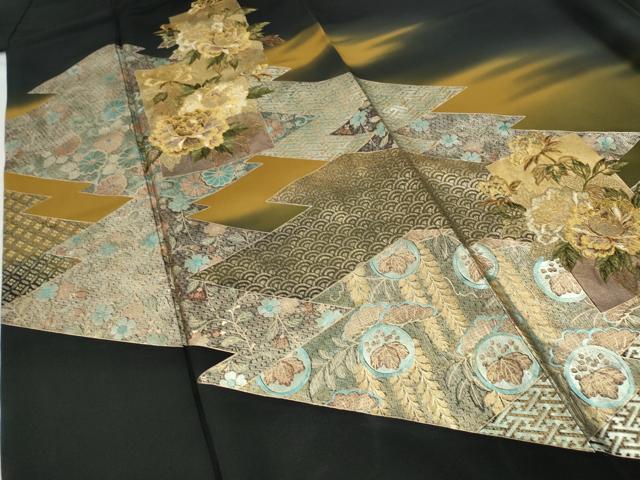 平和屋着物●豪華黒留袖 作家物 駒刺繍 色紙重ね松皮菱花文 暈し染め 金銀彩 正絹 逸品 CABC2198ut