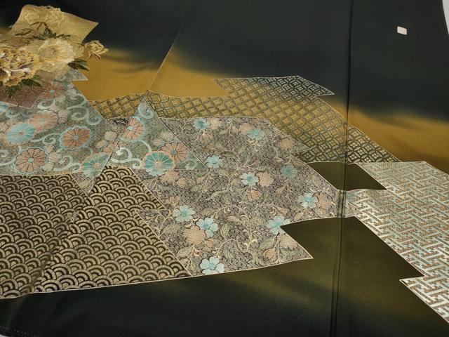 平和屋着物●豪華黒留袖 作家物 駒刺繍 色紙重ね松皮菱花文 暈し染め 金銀彩 正絹 逸品 CABC2198ut
