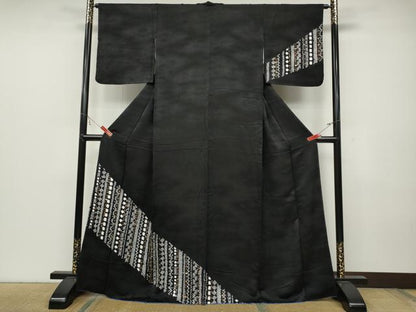 平和屋着物●訪問着 絞り 刺繍 吉祥文 黒地 金彩 正絹 逸品 CABC2200ut