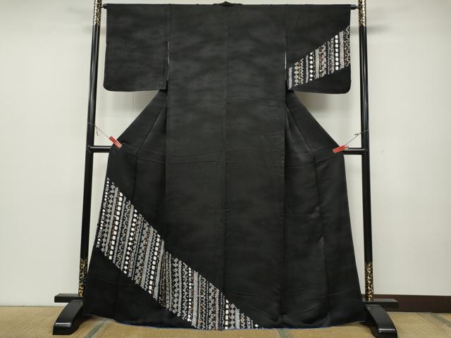 平和屋着物●訪問着 絞り 刺繍 吉祥文 黒地 金彩 正絹 逸品 CABC2200ut