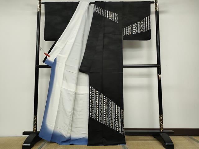 平和屋着物●訪問着 絞り 刺繍 吉祥文 黒地 金彩 正絹 逸品 CABC2200ut