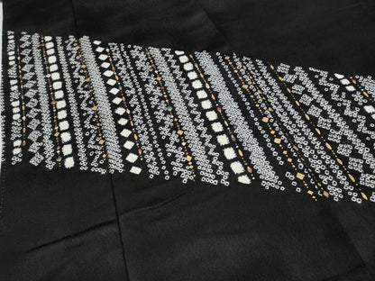 平和屋着物●訪問着 絞り 刺繍 吉祥文 黒地 金彩 正絹 逸品 CABC2200ut