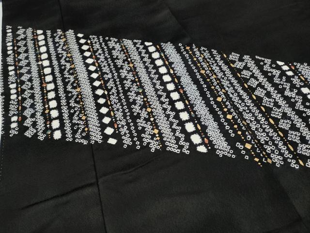 平和屋着物●訪問着 絞り 刺繍 吉祥文 黒地 金彩 正絹 逸品 CABC2200ut
