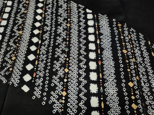 平和屋着物●訪問着 絞り 刺繍 吉祥文 黒地 金彩 正絹 逸品 CABC2200ut
