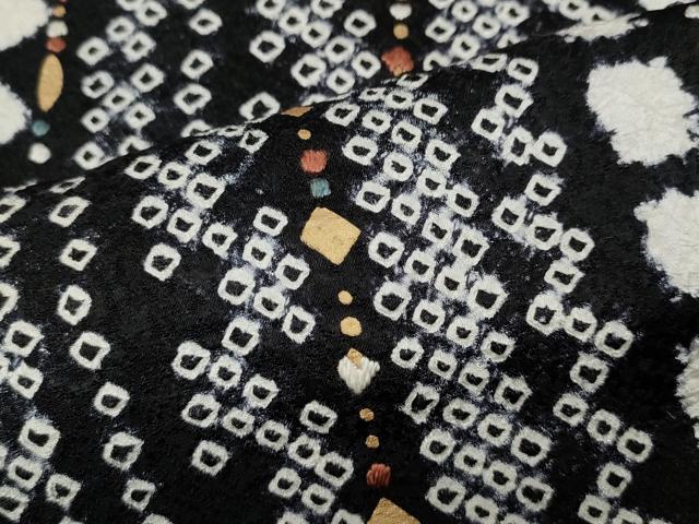 平和屋着物●訪問着 絞り 刺繍 吉祥文 黒地 金彩 正絹 逸品 CABC2200ut