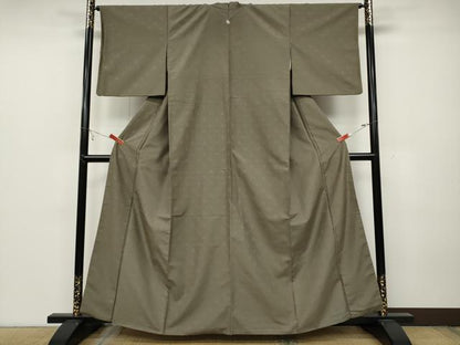 平和屋着物●上質な色無地 流水舞花地紋 茶鼠色 正絹 逸品 CABC2202ut