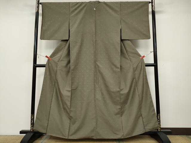 平和屋着物●上質な色無地 流水舞花地紋 茶鼠色 正絹 逸品 CABC2202ut
