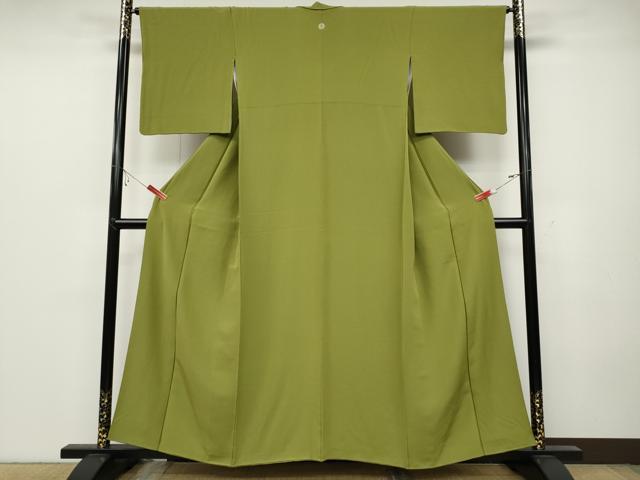 平和屋着物●上質な色無地 霞地紋 青丹色 正絹 逸品 CABC2204ut