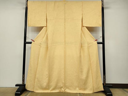 平和屋着物●上質な色無地 風景草花地紋 蜂蜜色 さが美扱い 正絹 逸品 CABC2205ut