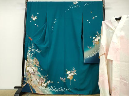 平和屋着物●豪華振袖・長襦袢セット 御所車花蝶文 暈し染め 金彩 正絹 逸品 CABC2208ut