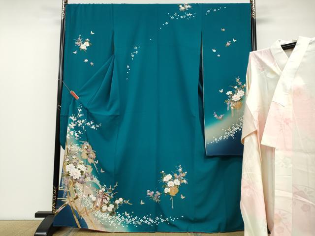 平和屋着物●豪華振袖・長襦袢セット 御所車花蝶文 暈し染め 金彩 正絹 逸品 CABC2208ut