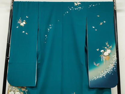 平和屋着物●豪華振袖・長襦袢セット 御所車花蝶文 暈し染め 金彩 正絹 逸品 CABC2208ut