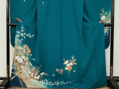 平和屋着物●豪華振袖・長襦袢セット 御所車花蝶文 暈し染め 金彩 正絹 逸品 CABC2208ut