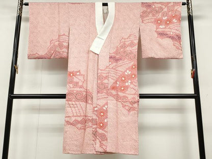 平和屋着物●長襦袢 袷 総絞り 唐草花文 正絹 逸品 CABC2209ut