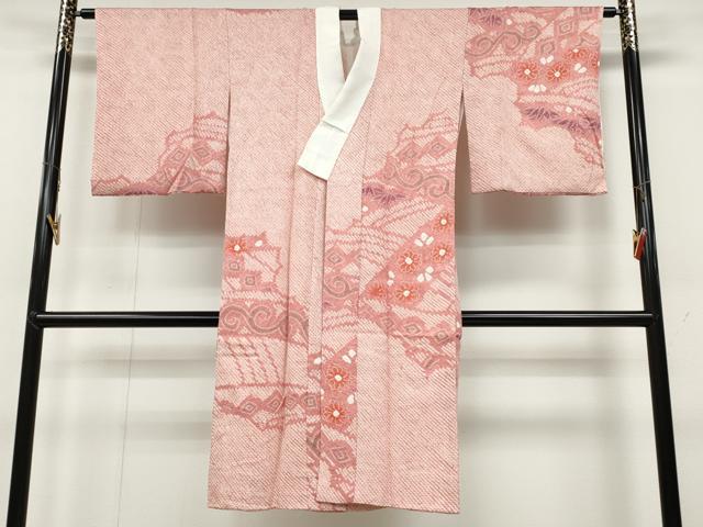 平和屋着物●長襦袢 袷 総絞り 唐草花文 正絹 逸品 CABC2209ut