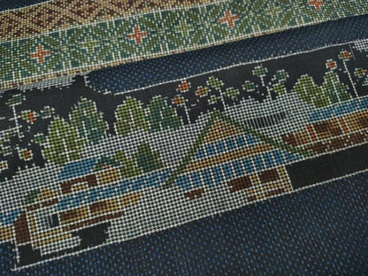 平和屋着物●本場大島紬 7マルキ 横段風景文 正絹 逸品 CABC2212ut
