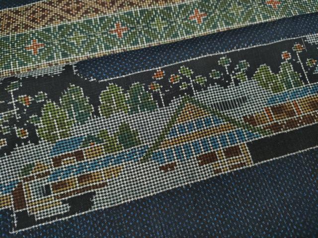 平和屋着物●本場大島紬 7マルキ 横段風景文 正絹 逸品 CABC2212ut