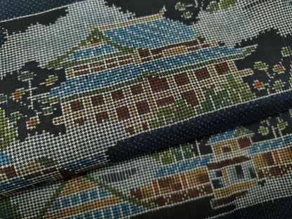 平和屋着物●本場大島紬 7マルキ 横段風景文 正絹 逸品 CABC2212ut