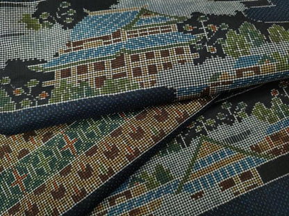 平和屋着物●本場大島紬 7マルキ 横段風景文 正絹 逸品 CABC2212ut