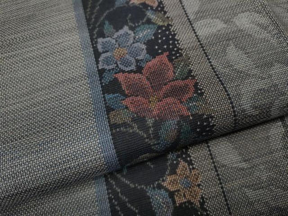 平和屋着物●本場大島紬 9マルキ 草花間道 正絹 逸品 未使用 CABC2213ut
