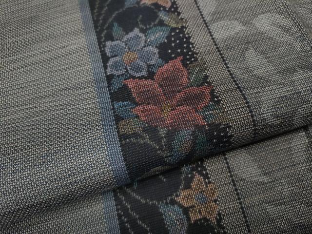 平和屋着物●本場大島紬 9マルキ 草花間道 正絹 逸品 未使用 CABC2213ut