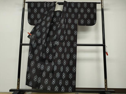 平和屋着物●久留米絣 単衣 菱吉祥花文 綿 逸品 CABC2217ut
