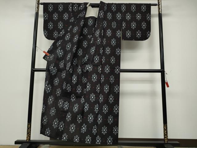 平和屋着物●久留米絣 単衣 菱吉祥花文 綿 逸品 CABC2217ut