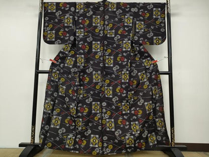 平和屋着物●久留米絣 単衣 草花文 綿 逸品 CABC2218ut