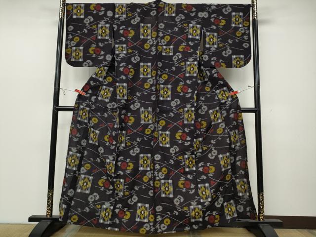 平和屋着物●久留米絣 単衣 草花文 綿 逸品 CABC2218ut