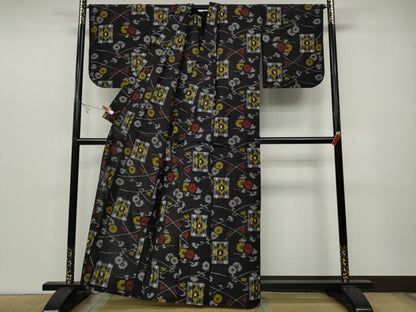 平和屋着物●久留米絣 単衣 草花文 綿 逸品 CABC2218ut