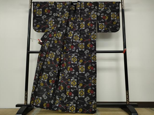 平和屋着物●久留米絣 単衣 草花文 綿 逸品 CABC2218ut