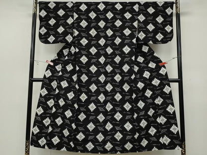 平和屋着物●久留米絣 単衣 番傘菱花文 綿 逸品 CABC2219ut