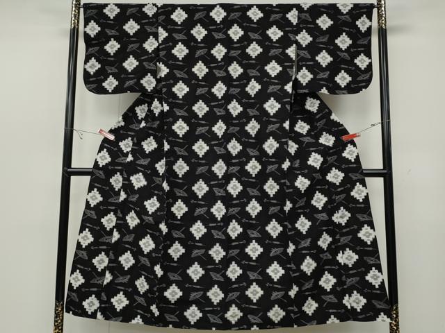 平和屋着物●久留米絣 単衣 番傘菱花文 綿 逸品 CABC2219ut