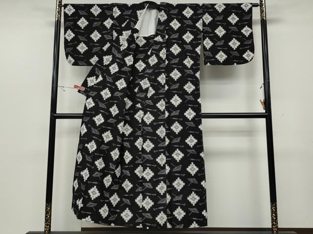 平和屋着物●久留米絣 単衣 番傘菱花文 綿 逸品 CABC2219ut