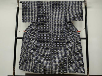 平和屋着物●久留米絣 単衣 格子柄 綿 逸品 CABC2220ut