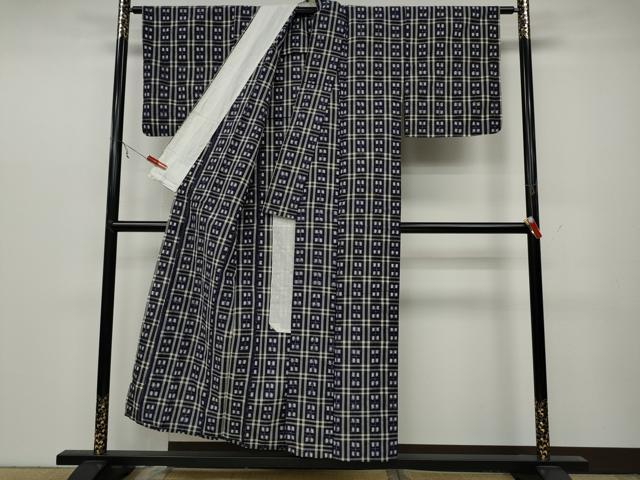 平和屋着物●久留米絣 単衣 格子柄 綿 逸品 CABC2220ut