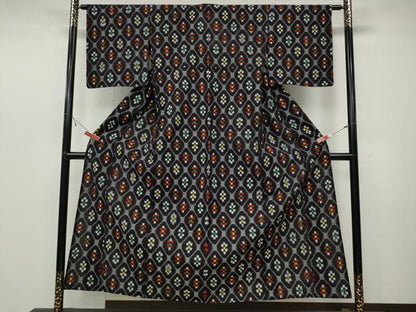 平和屋着物●久留米絣 単衣 菱花文 綿 逸品 CABC2223ut