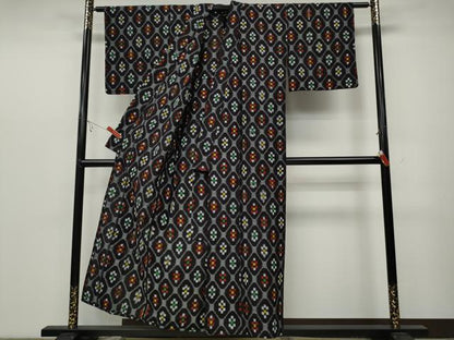 平和屋着物●久留米絣 単衣 菱花文 綿 逸品 CABC2223ut