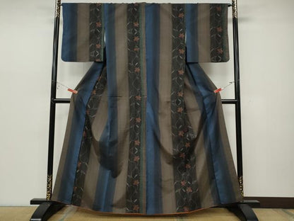 平和屋着物●本場大島紬 花唐草間道 正絹 逸品 CABC2240ut