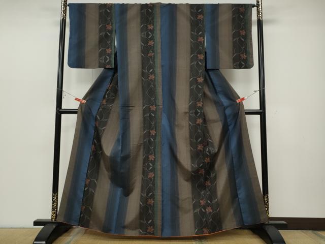 平和屋着物●本場大島紬 花唐草間道 正絹 逸品 CABC2240ut