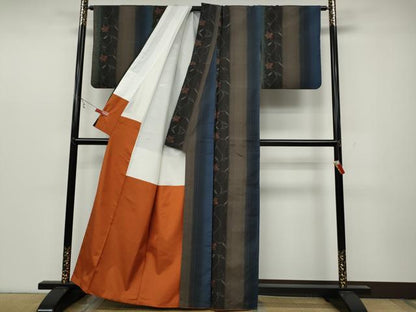 平和屋着物●本場大島紬 花唐草間道 正絹 逸品 CABC2240ut