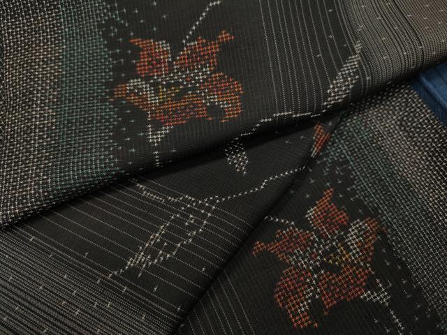 平和屋着物●本場大島紬 花唐草間道 正絹 逸品 CABC2240ut