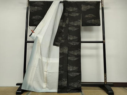 平和屋着物●上質な紬 風景草木文 正絹 逸品 CABC2253ut